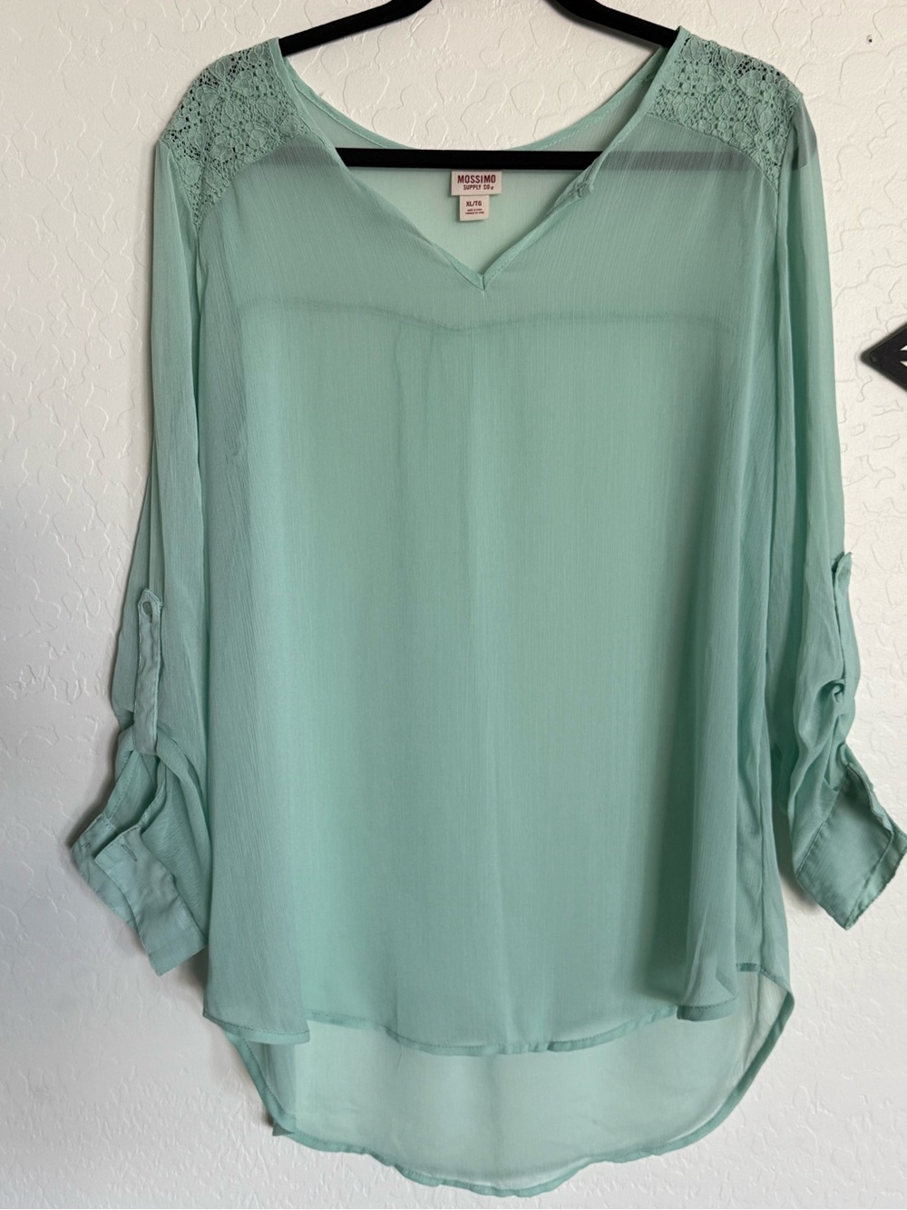 5/$25 Mossimo Supply Co. Sheer Mint Lace-Shoulder V-Neck Blouse - XL